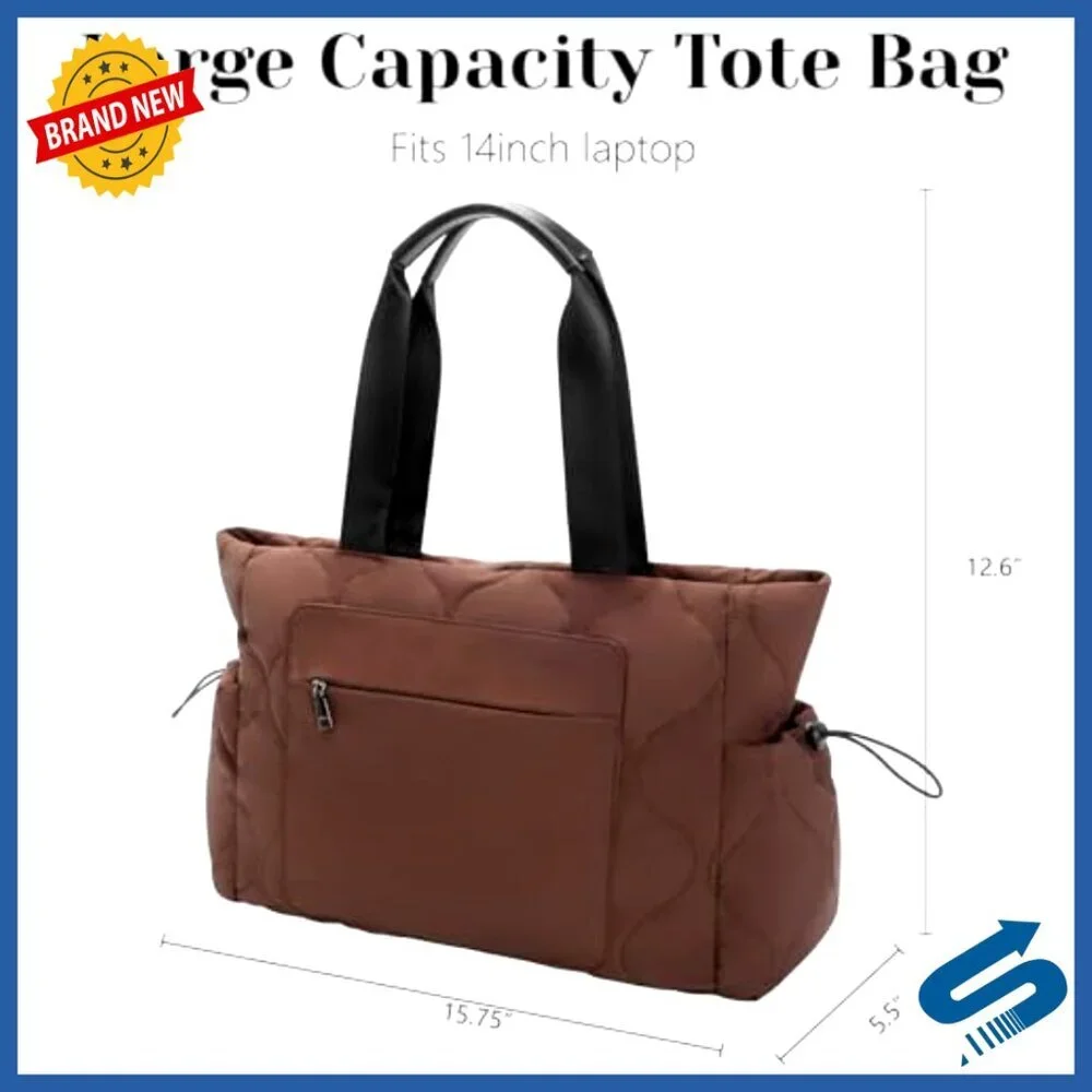 Lightweight Puffy Tote Bag with Laptop Compartment 15.75x12.6 Inches